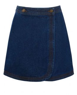 Womens Denim A Line Wrap Mini skirts, Size 8 to 14, Indigo Blue