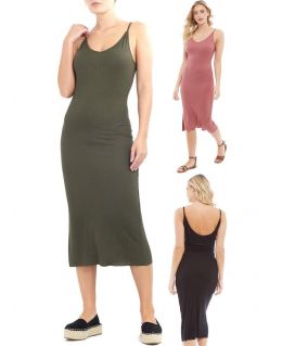 Womens Ribbed Dress Ladies Stretch Sleeveless Midi Low Back Dresses Size 8 10 12 14