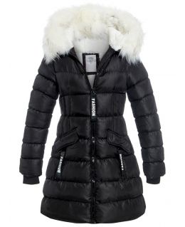 Girls Padded Parka Coat Faux Fur Fleece Lined, Black, Navy, Ages 9 to 16 Years