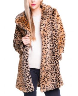 Womens Faux Fur Coat Plush Longline Leopard