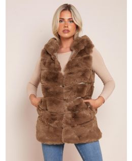 Luxurious Faux Fur Gilet, Brown, Black, UK Sizes 8 to 14