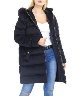 Womens Velvet Padded Faux Fur Hooded Parka Coat, Sizes 8 to 16