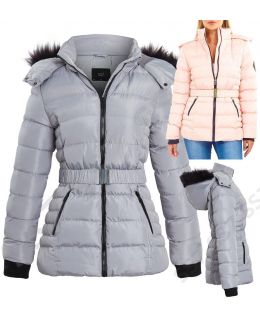 Womens Puffer Parka with Faux Fur Hooded Coat, Pale Pink, Grey, Black, Sizes 8 to 16