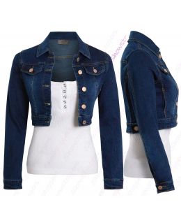 Womens Size 14 12 10 8 6 Stretch Fitted Denim Jacket Ladies Jean Crop Jackets Indigo