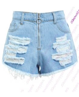 Womens Distressed High Waist Denim Shorts Ladies Rips Short Size 6 8 10 12 14