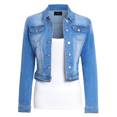 Multitrust Basic Fitted Denim Jacket for Women, Long Sleeve Solid Color  Casual Button Down Chest Pocket Jean Tops - Walmart.com