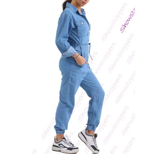 Womens Jumpsuit Denim Boiler Suit Blue Size 10 12 14 8 All in One