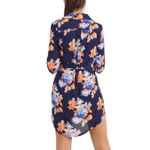Womens Size 8 to 16 Longline Chiffon Shirt Dress Floral Dresses Navy Orange 