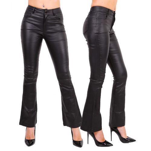 Womens Black High Waist Wet look 