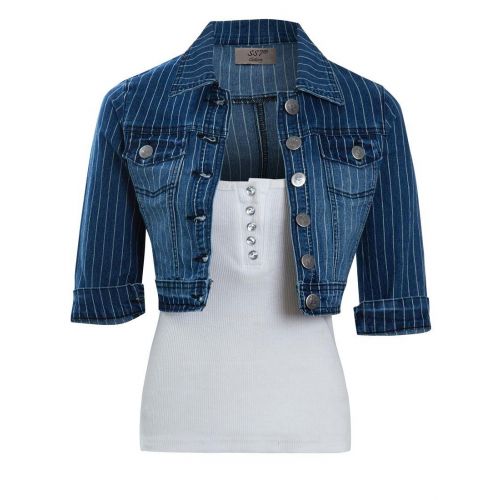 Womens Size 14 12 10 8 16 Stretch Fitted Denim Jacket Ladies Jean Jackets Blue 