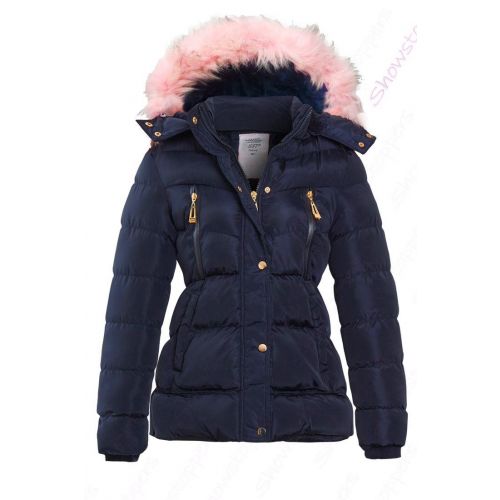 SS7 New Girls Padded Parka Coat Faux Fur Fleece Lined Jacket Age 3 4 7 8 9 10 Navy 