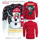 Mens Christmas Jumper LIGHTS Red Elf Xmas Snowman Size S M L XL Green Novelty