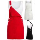 Womens Denim Dress Ladies Stretch Sleeveless Dungaree Dresses Size 8 10 12 14 Red Black