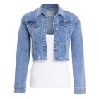 Womens Cropped Stretch Denim Jacket with Raw Hem, UK Sizes 6 to 14
