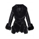 Faux Leather Coat with Faux Fur Trim, Black, UK Sizes 8 to 16