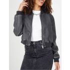 PU Bomber Jacket Faux Leather, Vintage Black, UK Sizes 8 to 16