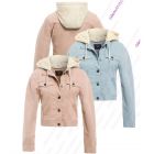 Womens Jersey Hood Denim Jacket Ladies Jean Jackets Size 8 10 12 14 16 Pink Blue