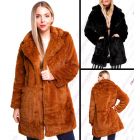 Womens Faux Fur Coat Black Brown Long Jacket Size 10 12 14 16