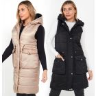 Quilted Padded Longline Gilet, Stone, Black, UK Sizes 8 to 14
