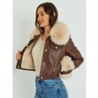 Womens Faux Leather Jacket Faux Fur Lined, UK Size 8 to 12, Black, Brown, Stone
