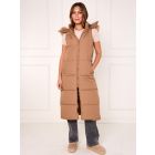 Longling Puffer Gilet, Faux Fur Hood, Black, Camel, UK Sizes 8 to 16