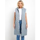 Semi Oversized Longline Quilted Gilet, Dusky Blue, UK Sizes 8 to 16