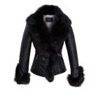 Womens Faux leather Biker Jacket with Faux Fur Collar
