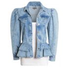 Peplum Denim Jacket with Puff Sleeves, Uk Sizes 6 to 16