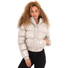 Vinyl Shine Puffer Jacket, Stone, UK Sizes 8 to 16