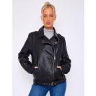 Oversized Relaxed Faux Leather Biker Jacket, Black, UK Sizes 8 to 16