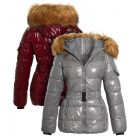 Wet Look Shiny Vinyl Puffer Coat with Faux Fur, UK Sizes 8 to 16