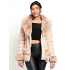 Faux Fur Trim Winter Jacket, Black, Beige, UK Sizes 8 to 16