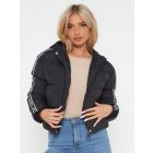 Taped Sleeved Puffer Jacket, Black, White, UK Sizes 8 to 16