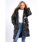 Womens High shine Wet Look Bubble Faux Fur Parka Coat, UK Sizes 8 to 16