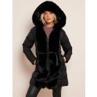 Faux Fur Shower Resistant Winter Coat, Black, UK Sizes 8 to 16
