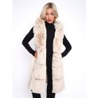 Centered Faux Fur Gilet, Padded, Black, Stone, UK Sizes 8 to 16