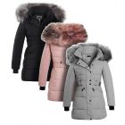 Womens Longline Puffer Parka Luxurious Faux Fur Coat, Black, Pink, Grey, Size 8 to 16