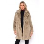 Faux Fur Coat, Mid Length, Black, Taupe, UK Sizes 8 to 16