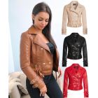 Faux leather PU Biker Jacket, Tan, Black, Stone, Red, Navy, UK Sizes 8 to 14