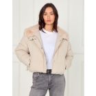 Split Hood Faux Fur Puffer Jacket, Cream, UK Sizes 8 to 16