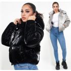 Velvet Sheen Puffer Jacket, Grey, Black, UK Sizes 8 to 16