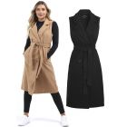 Longline Sleeveless Duster Jacket, Camel, Black, UK Sizes 8 to 16