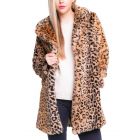 Womens Faux Fur Coat Plush Longline Leopard