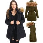 Womens Faux Fur Padded Coat Hooded Parka Black Khaki Size 10 12 14 16