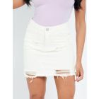 Denim Distressed Raw Hem Short Skirt, Off White, UK Sizes 6 to 14