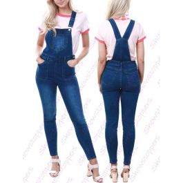 NEW RIPPED DENIM DUNGAREE SLIM FIT Womens Size 6 8 10 12 14 Rip DUNGAREES Blue 